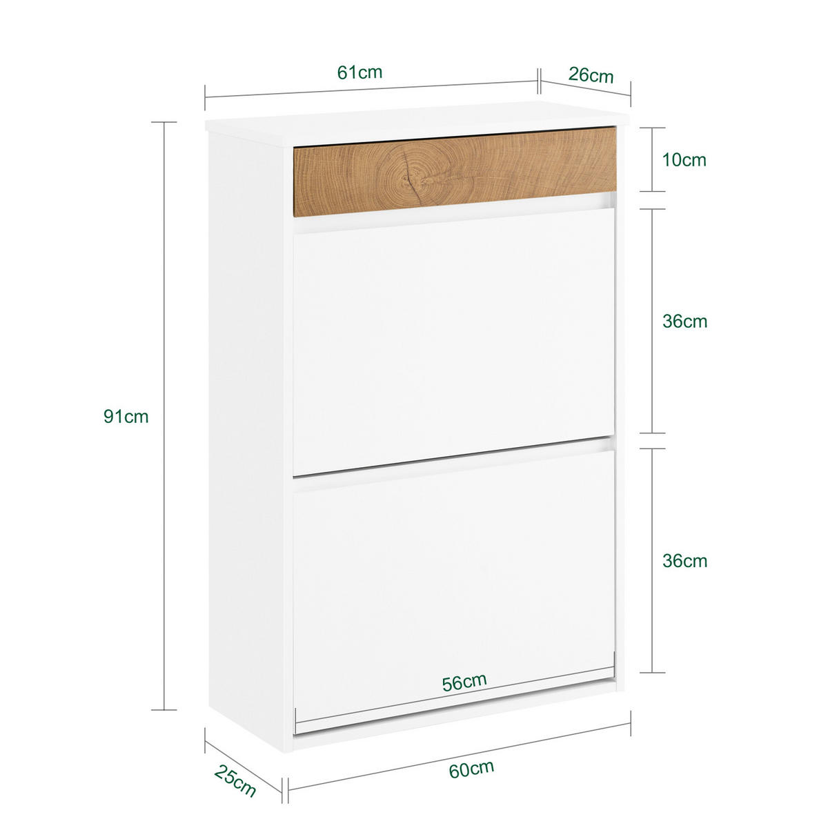 SCHUHKIPPER mit 2 Klappen und Schublade, Skandinavisches Design - Weiß, Holzwerkstoff (61/91/26cm) - SoBuy
