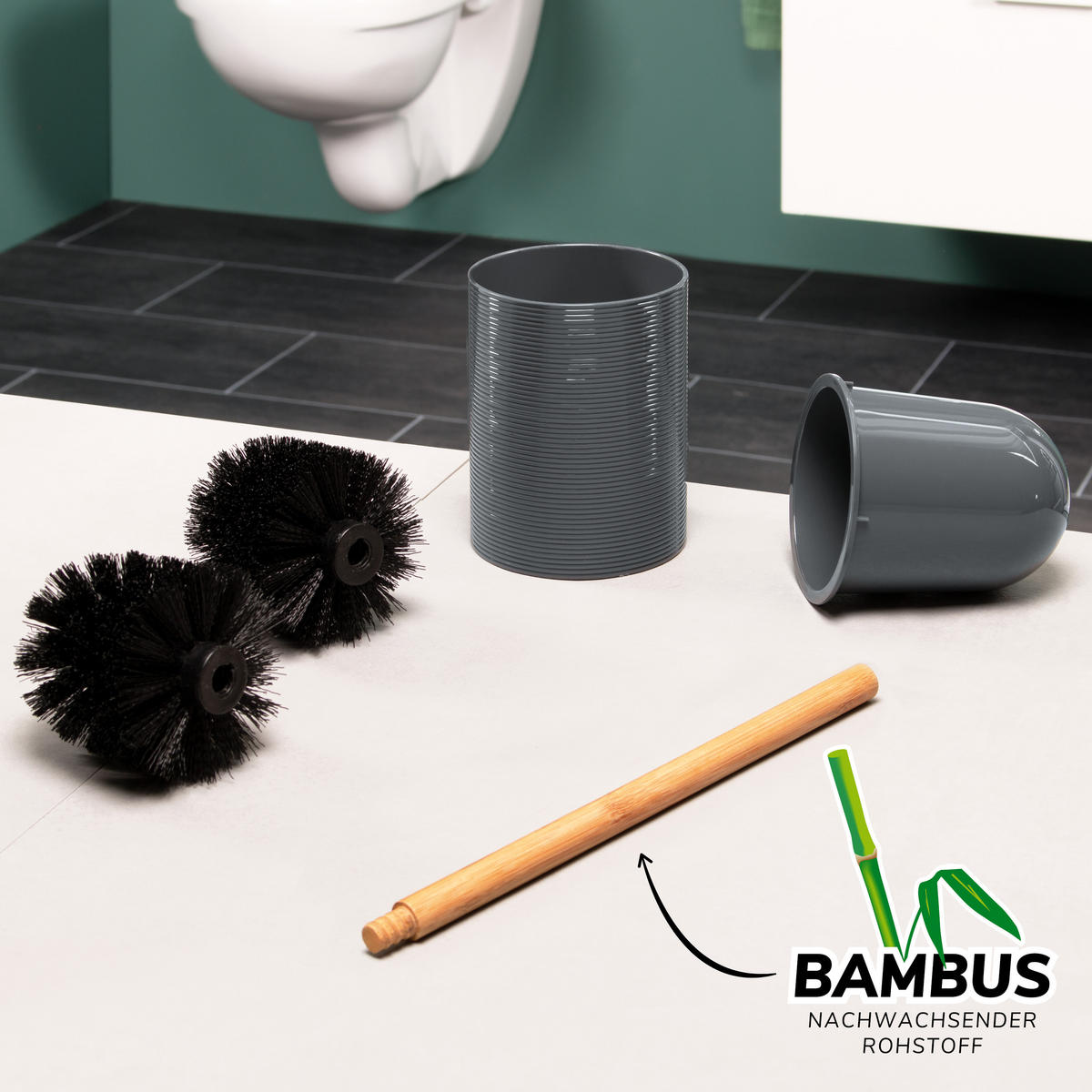 BADEZIMMER-SET 6tlg. SEGNO, grau - Grau, Kunststoff (19/24.5/19cm) - bremermann