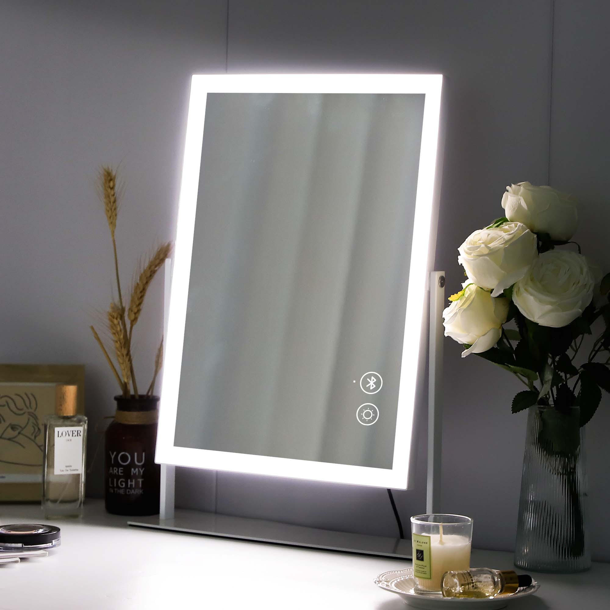 SCHMINKSPIEGEL mit LED Lichtleiste und Bluetooth Weiß 30/41 cm - Weiß, Metall (30/41/3cm) - VANITII