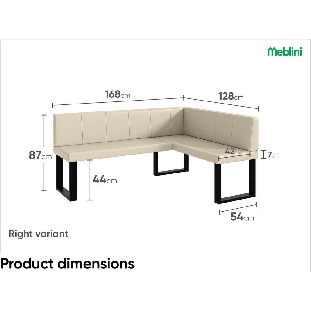 Thumbnail - Meblini Eckbank, Creme, Leder, L-Form, 168x128 cm, Esszimmer, Bänke, Eckbänke