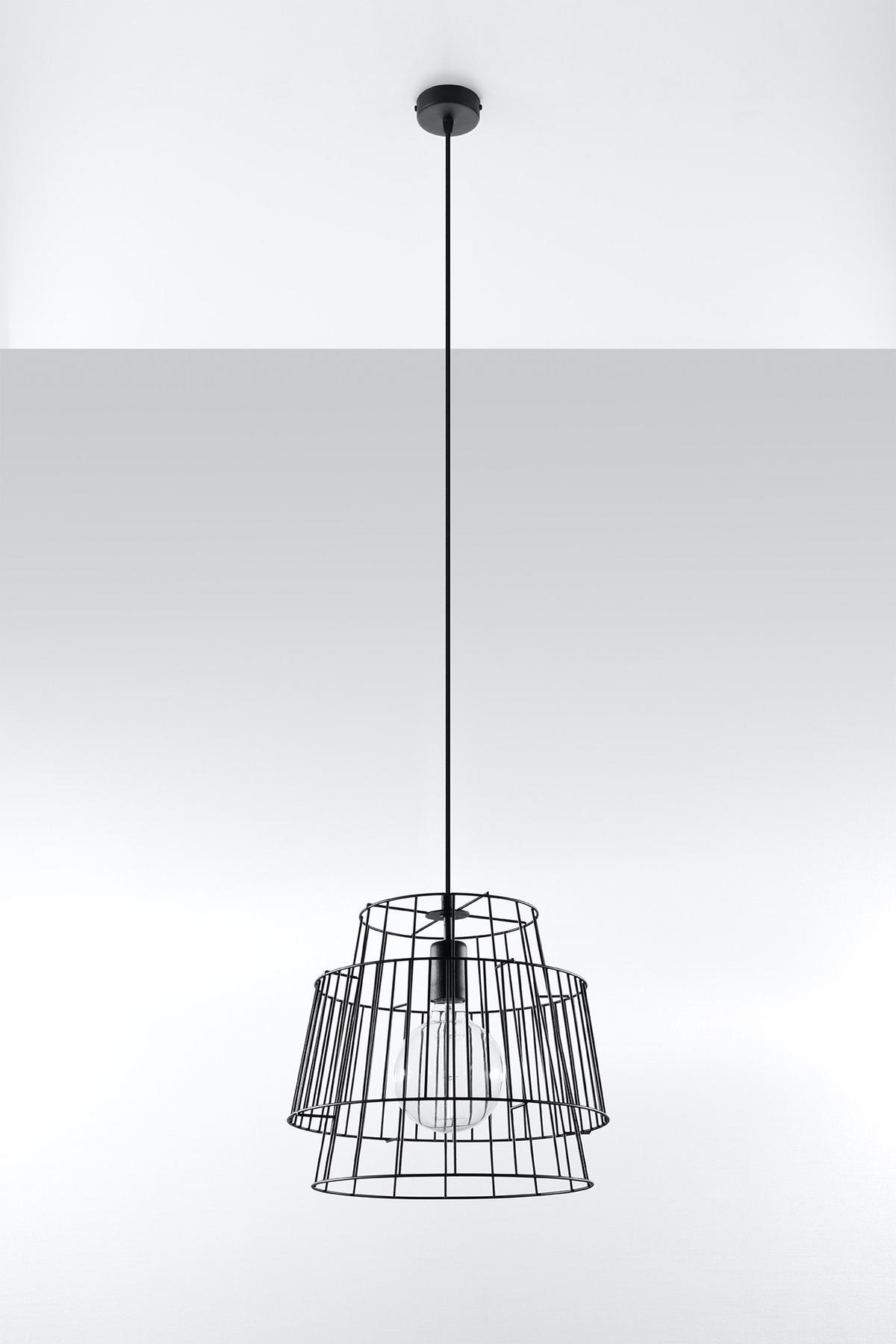 PENDELLEUCHTE Stahl Schwarz KÄFIG-Design - Schwarz, Metall (35/35/130cm) - Sollux Lighting