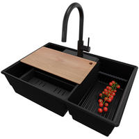 GRANITSPÜLE Paris, 2-er set Alles Schwarz 78/53 cm 2 Becken + Küchenarmatur 40/20 cm + Ablauf-Set + Küchenzubehörset ab 80er Unterschrank - Beige/Schwarz, Kunststoff (78/20/53cm) - Primagran