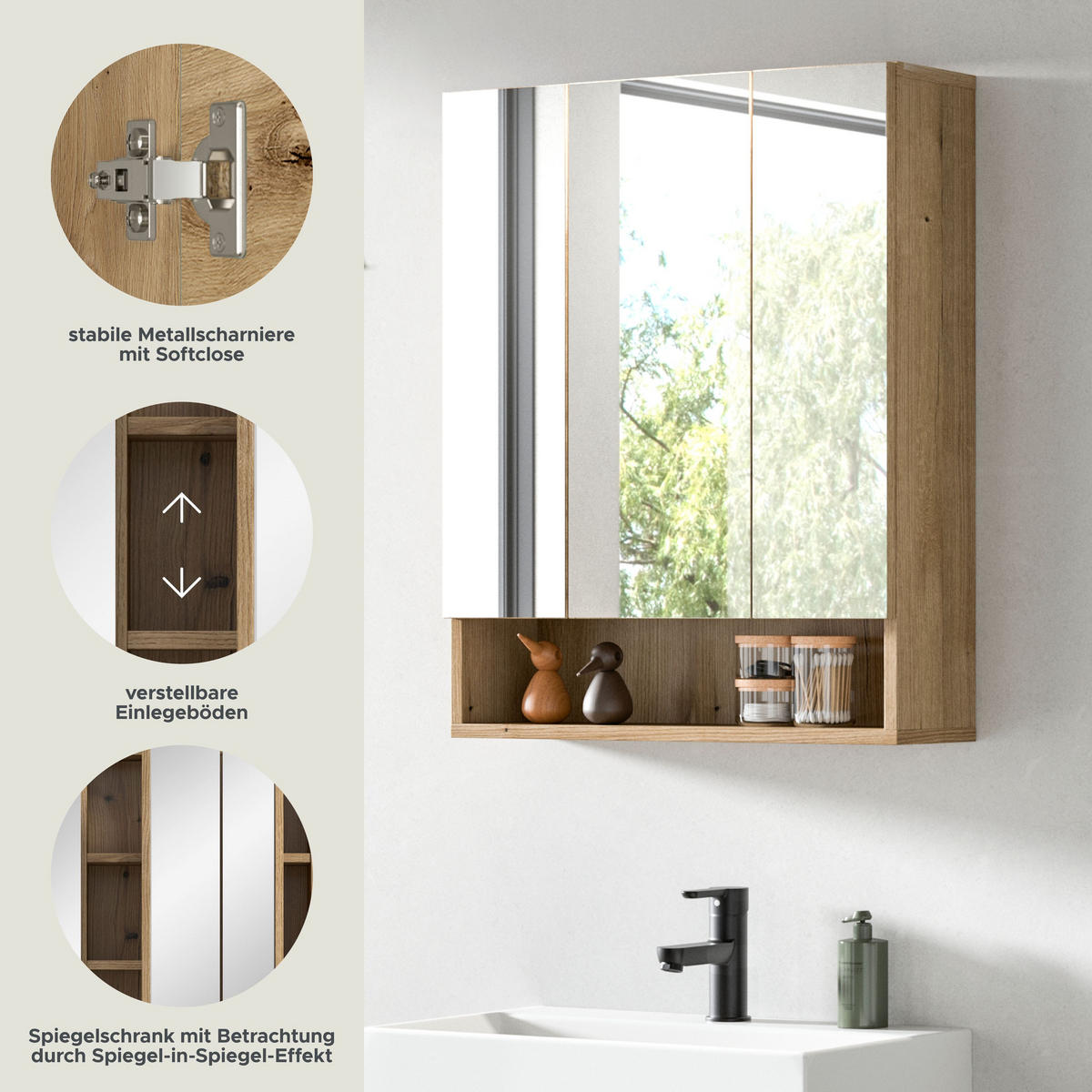 SPIEGELSCHRANK AQUA (B/H/T: ca. 60/74/18 cm) in Evoke Oak Nachbildung/Evoke Oak Nachbildung - Eichefarben, Holzwerkstoff (60/74/18cm)