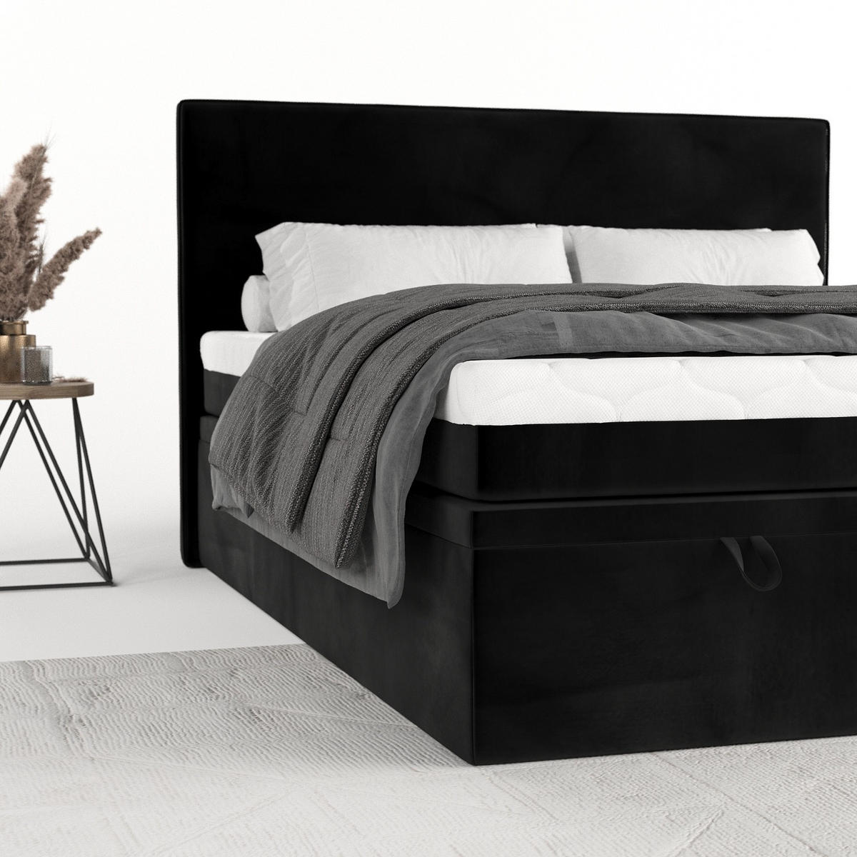 BOXBETT Zalla 200/200 cm Schwarz im Kronos Stoff - Schwarz, Holz/Holzwerkstoff (200/200cm) - AltaBeds