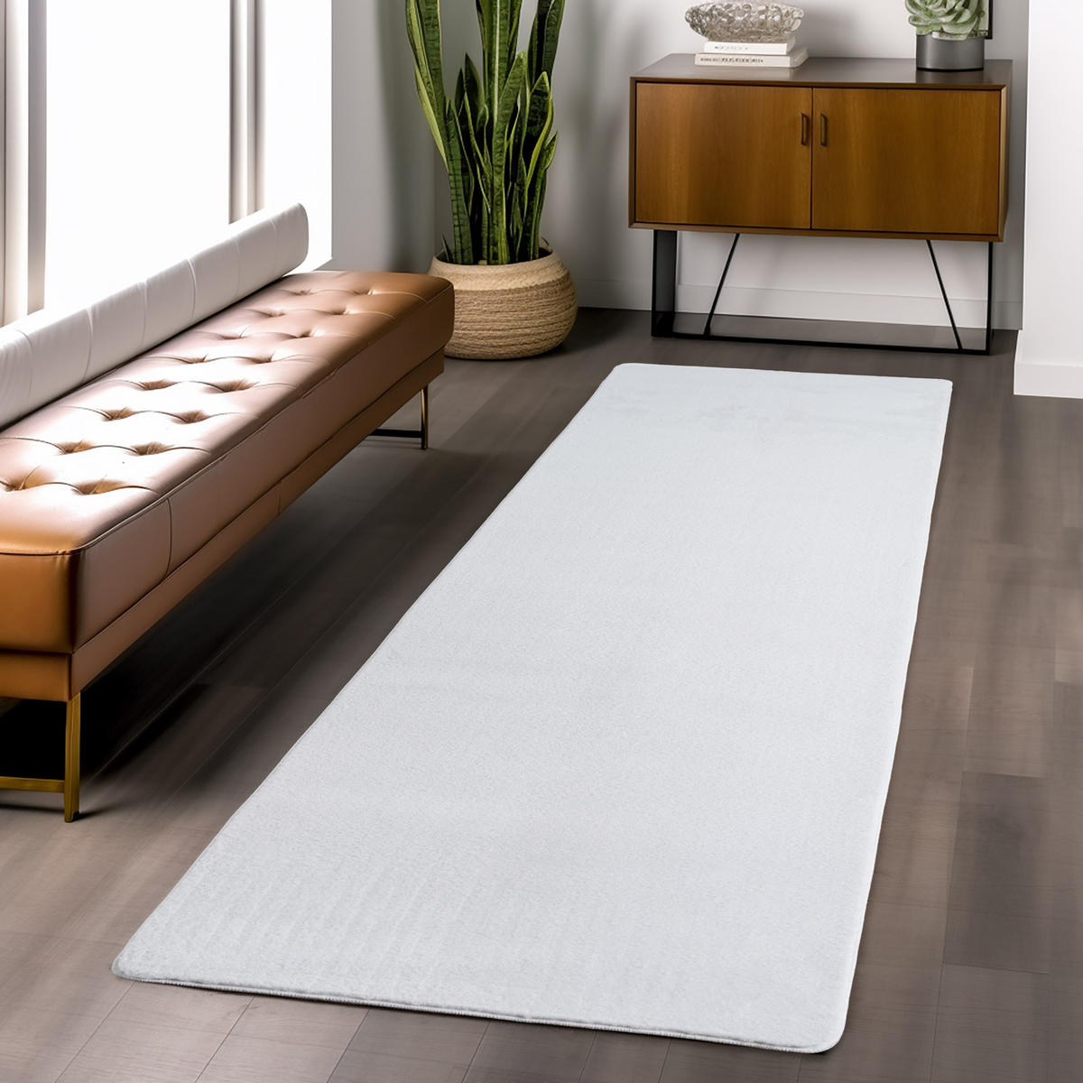TEPPICH Kurzflor Unifarben Polyester Antirutsch Wohnzimmer Weiß Läufer 80x150 - Weiß, Textil (80/150cm) - KADIMA DESIGN