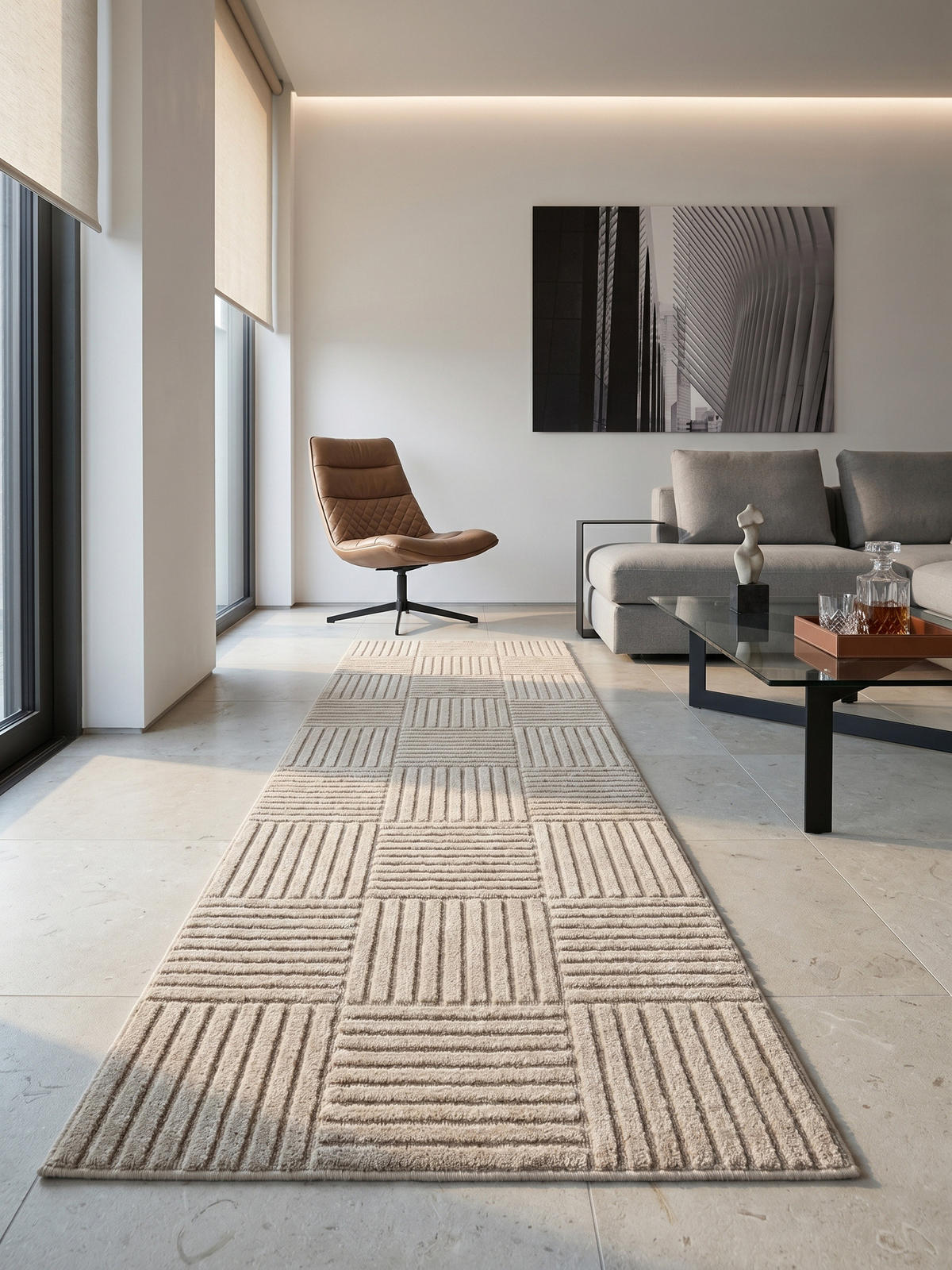 TEPPICH Hochflor RIGI in Beige, mit Cord-Streifen-Patchwork, 80 x 250 cm - Beige, Textil (80/250cm) - KADIMA DESIGN