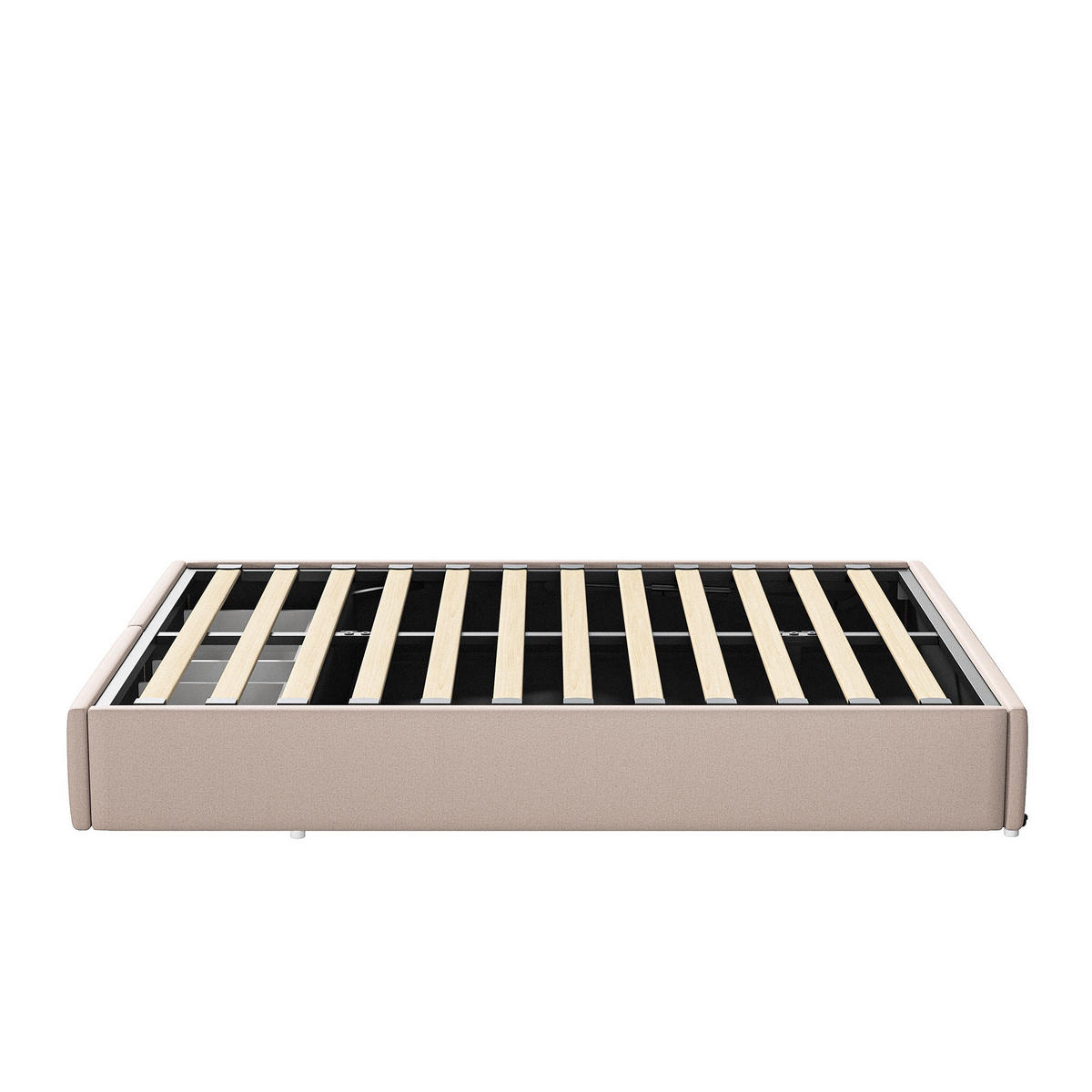 POLSTERBETT 140/200 cm, mit hydraulischem Stauraum und 2 Schubladen, keiner Kopfteil, Beige - Beige, Holzwerkstoff (140/200cm) - Brevoria