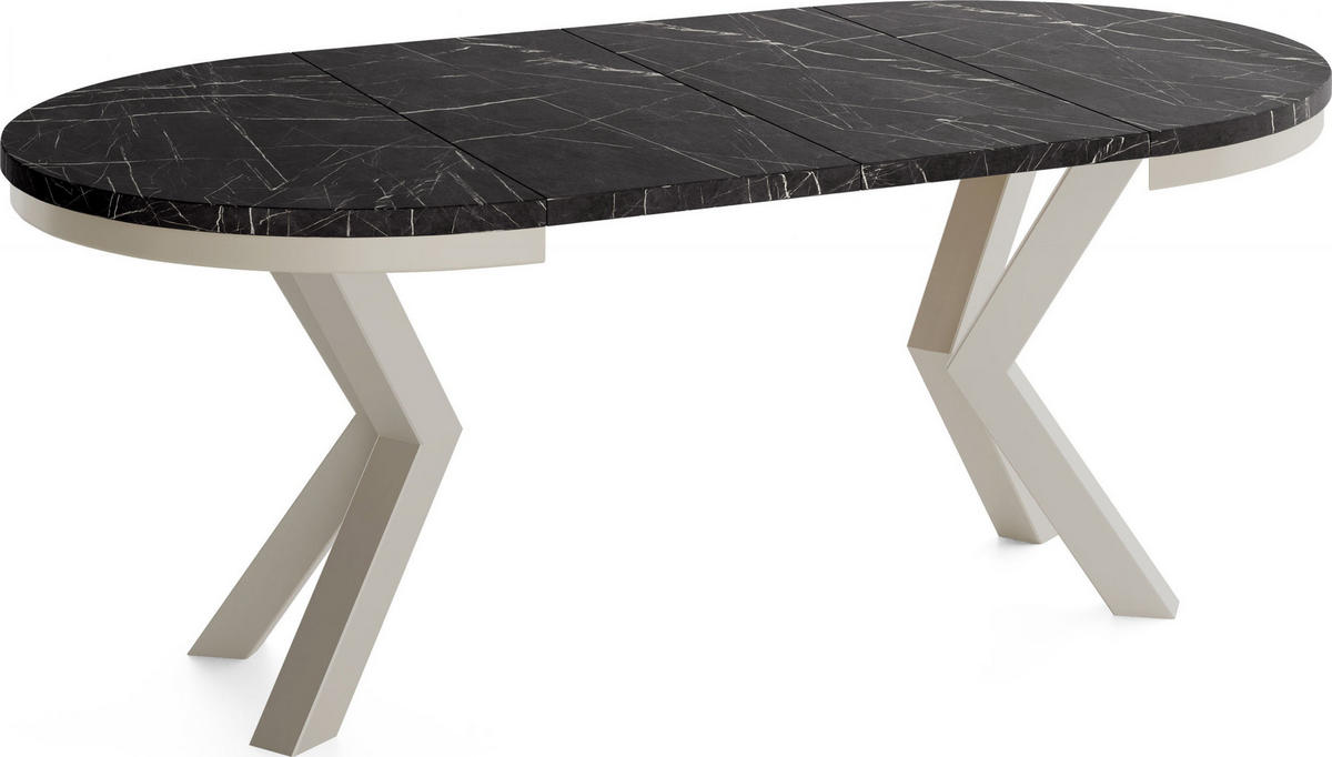ESSTISCH Clara Grau-Beige runder ausziehbarer, Marmor Schwarz 100-180/100/76 cm - Anthrazit/Schwarz, Holzwerkstoff/Metall (100/176/76cm) - WFL GROUP