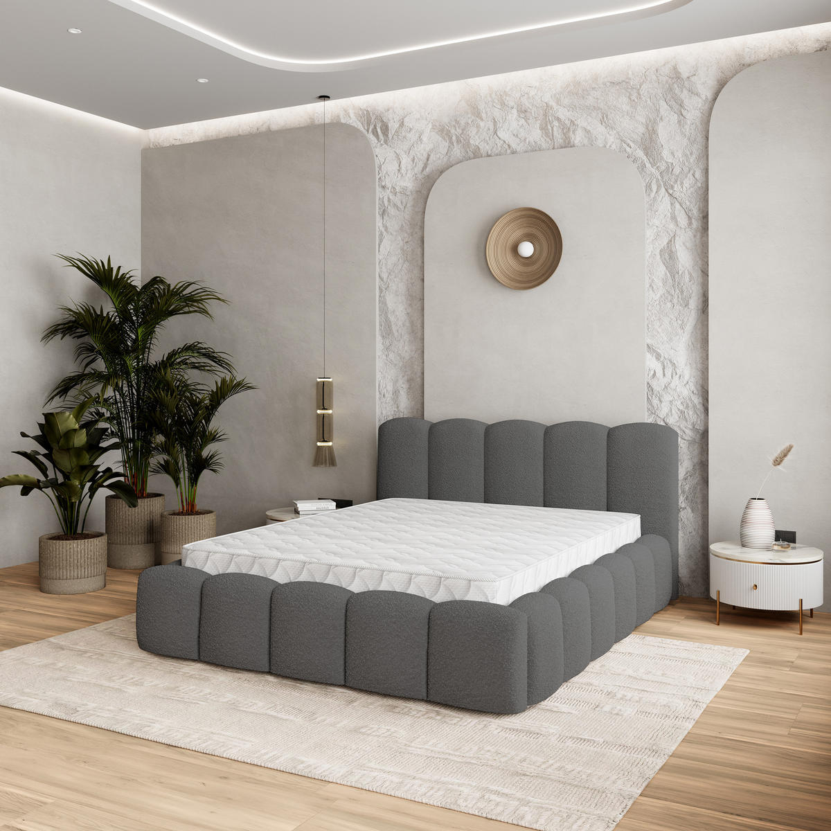 POLSTERBETT FALINA 180x200 cm mit Bettkästen - Grau - Grau, Holz (180/200cm) - MASSENO