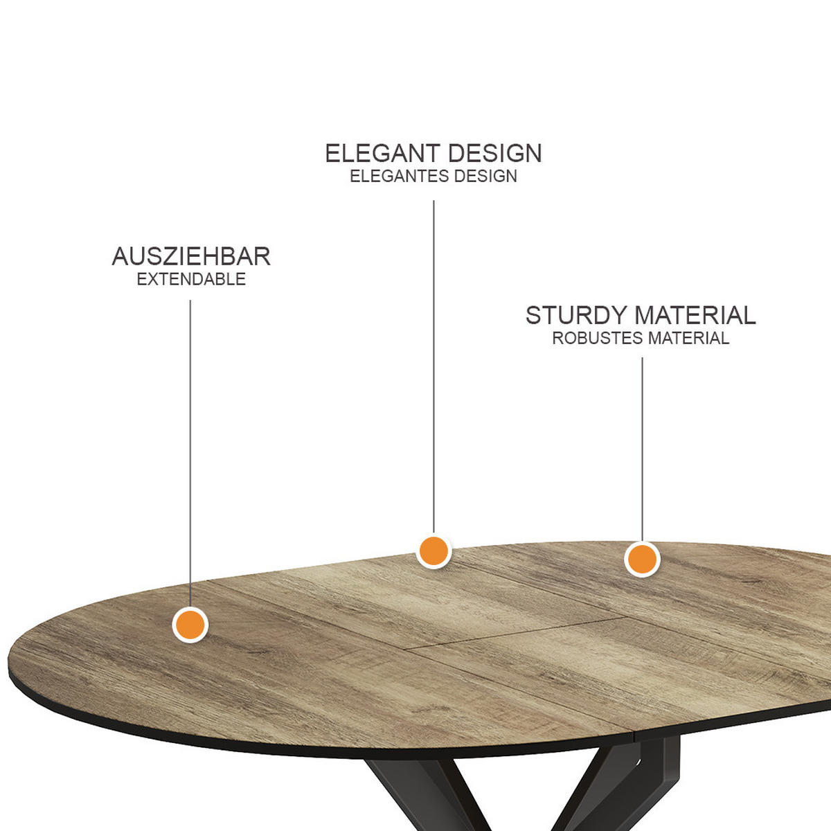 ESSTISCH Loyd Schwarz/Eiche rustikal 120 x 76.5 cm ausziehbar - Wildeiche/Schwarz, Holzwerkstoff (120/120/76.5cm) - Vicco