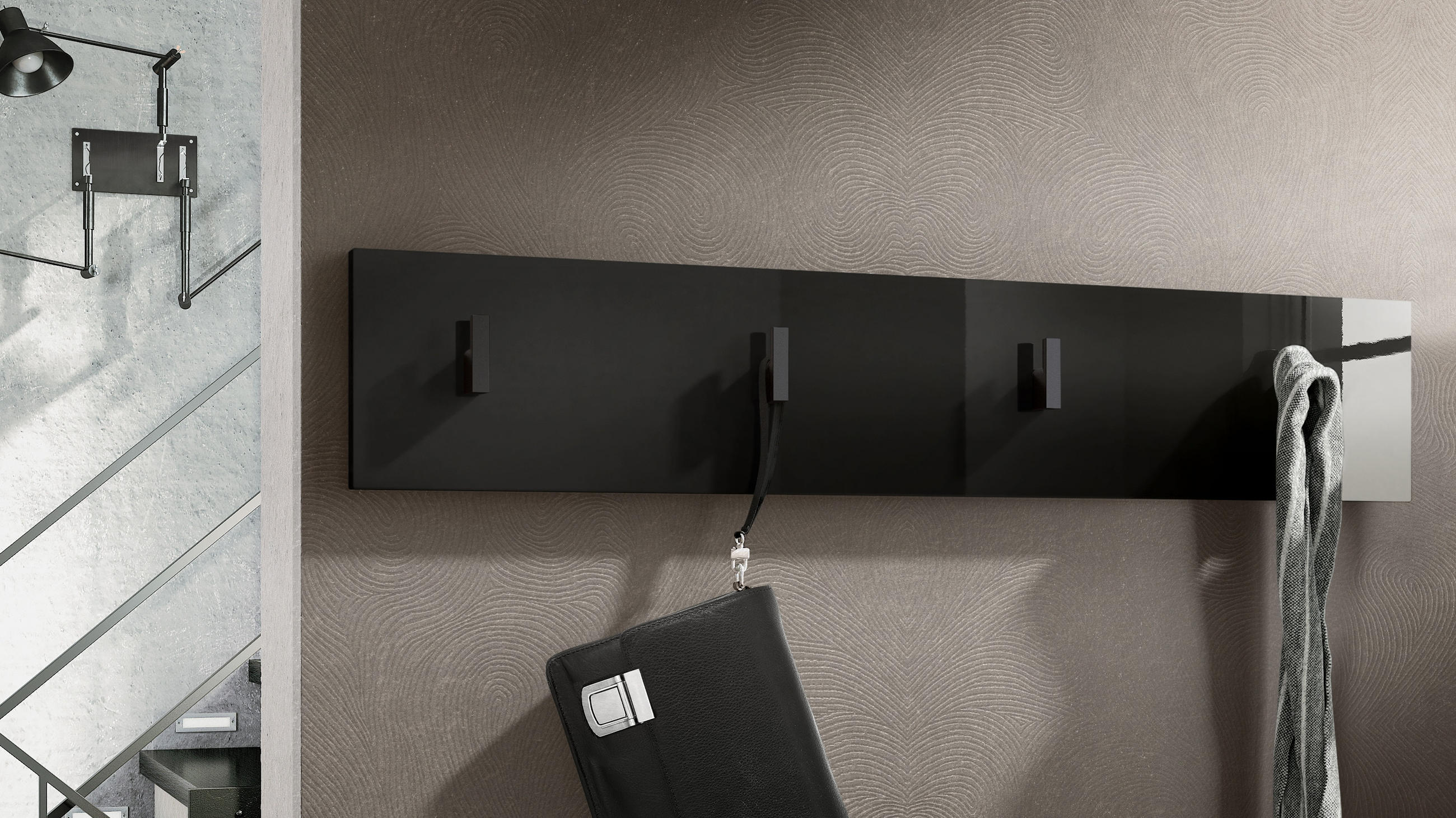 GARDEROBENPANEEL Linea Schwarz Hochglanz - Schwarz Hochglanz, Holzwerkstoff (72.5/14.5/3.5cm) - Vladon