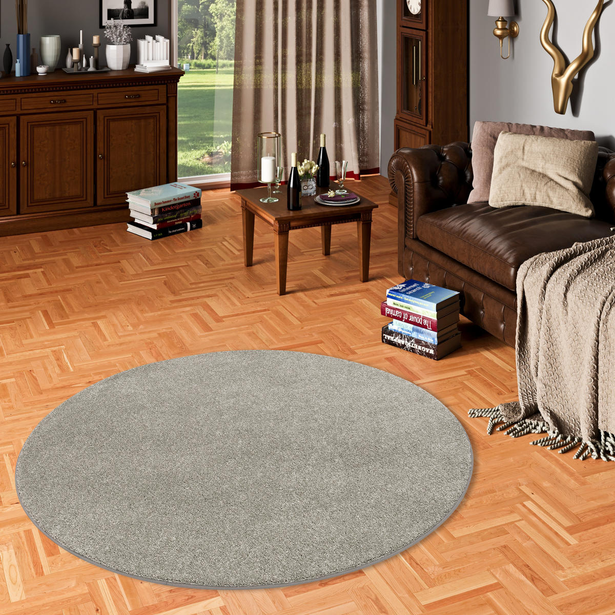 LUXUS VELOURS TEPPICH LAGUNA SOFT RUND - Graphitfarben, Textil (100/100cm) - Snapstyle