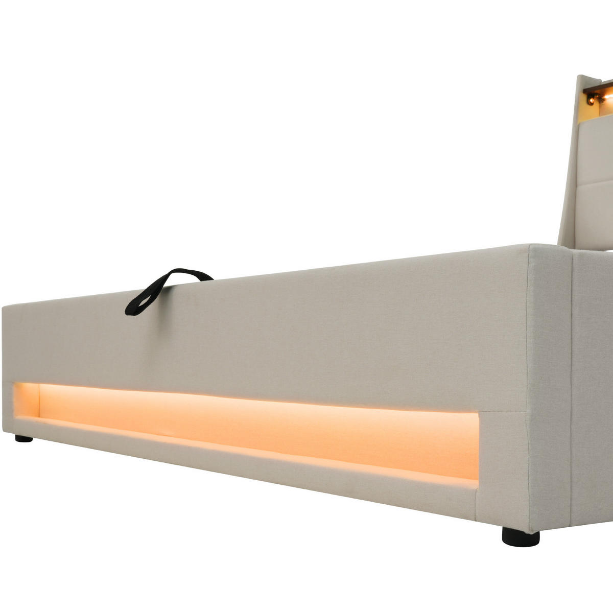 POLSTERBETT aus Leinen 180x200 cm in Beige mit LED-Beleuchtung & USB - Beige, Textil (180/200cm) - Modfu
