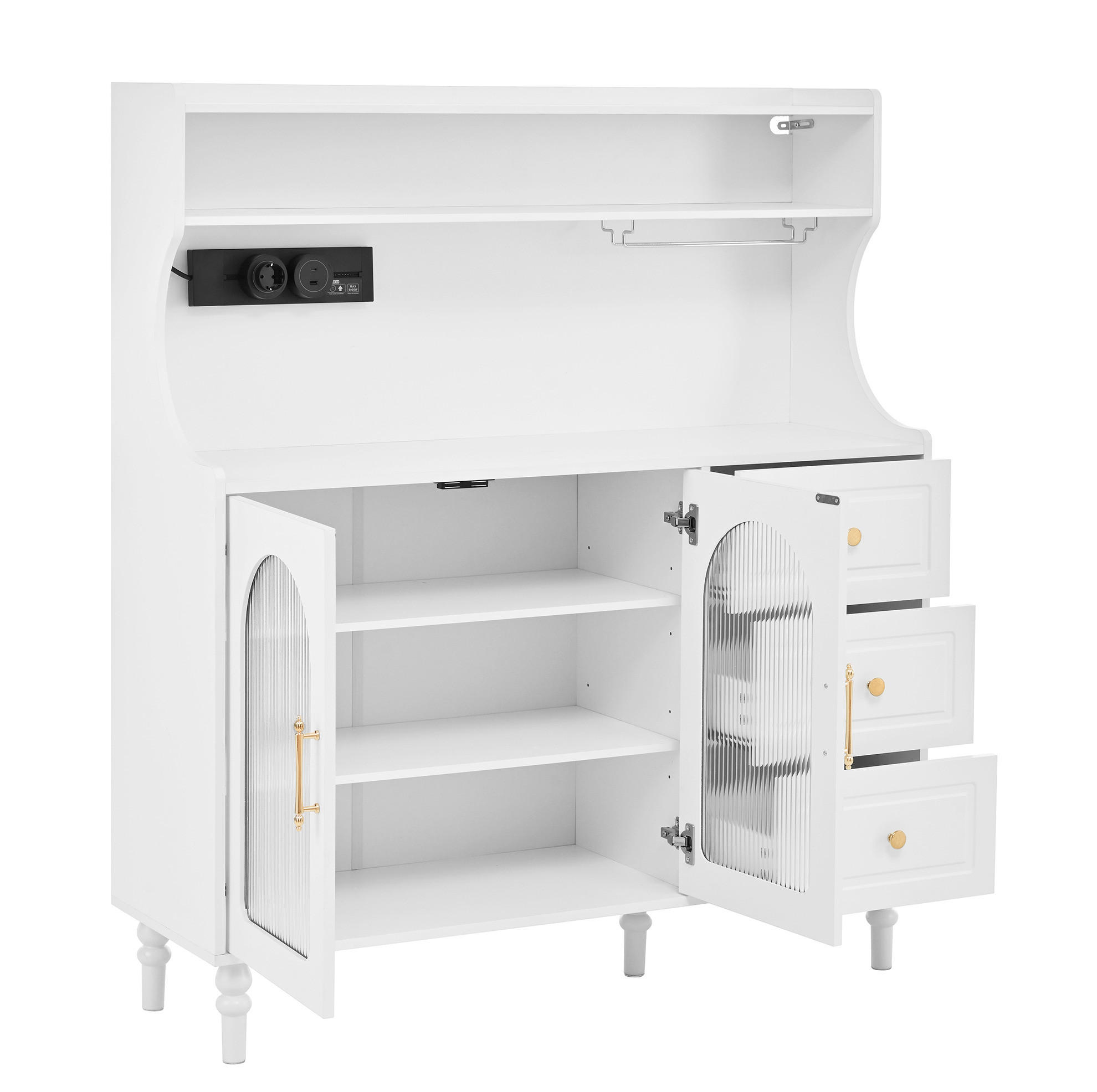 BUFFET 120/40/138,5 cm aus MDF mit Steckdose, USB-C und Glashalter Weiß - Weiß, Holzwerkstoff (120/138.5/40cm) - Modenvie