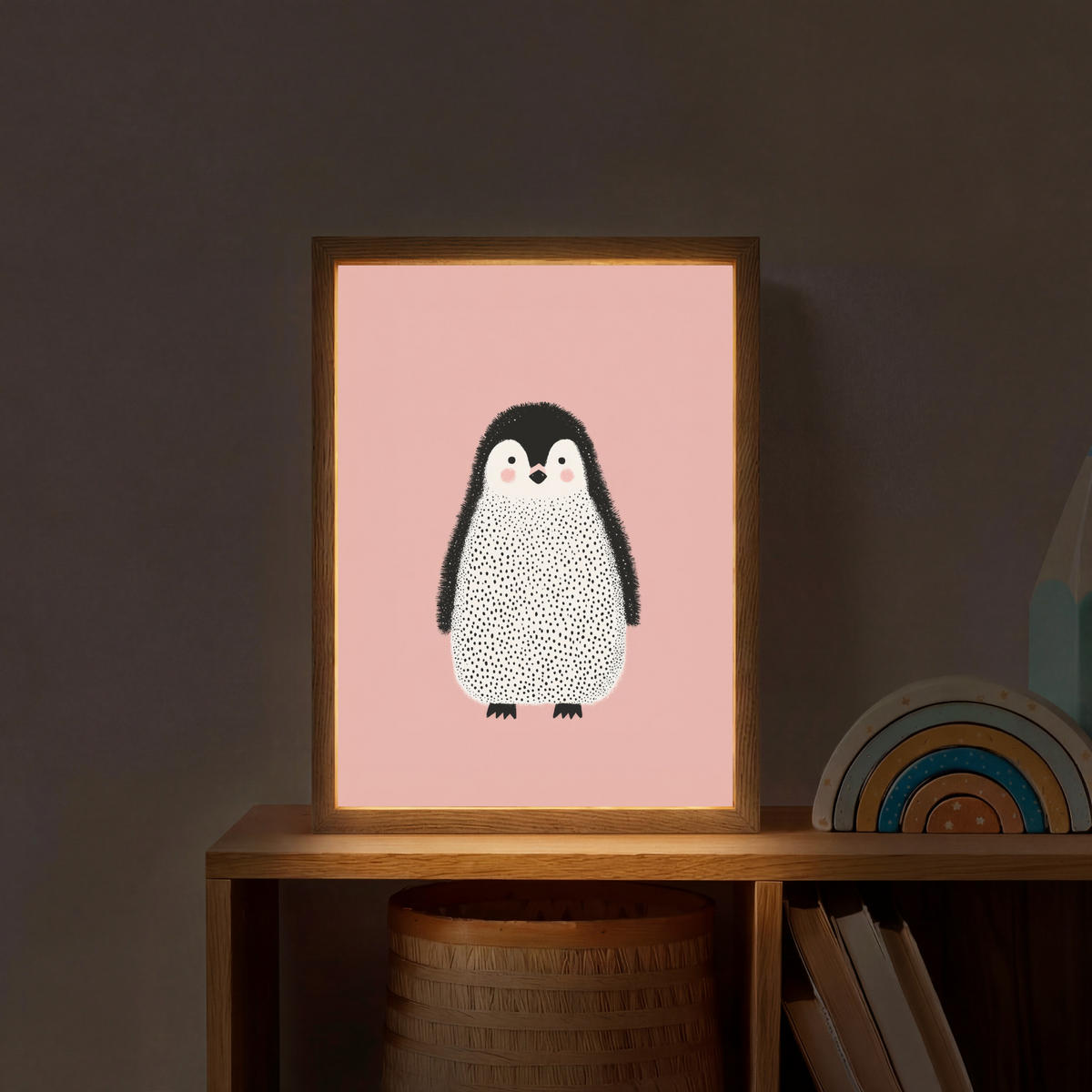 DOBÍJECÍ NOČNÍ LAMPIČKA Tučňák - Tečky - Minimalistický - Růžový 30x40 cm - růžová, kompozitní dřevo (8/30/40cm) - OnlyWow