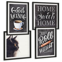 BILDER SET 4er Set - 50x50 cm & 40x60 cm Schwarzer Rahmen - Hausküchenthemen Katze - Schwarz, Kunststoff (50/50cm) - TULUP