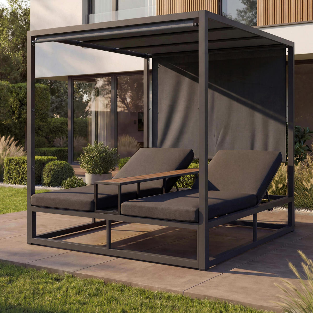 LOUNGE-GARTENLIEGE Dunkelgrau - Dunkelgrau, Textil (165/196/196cm) - MCW