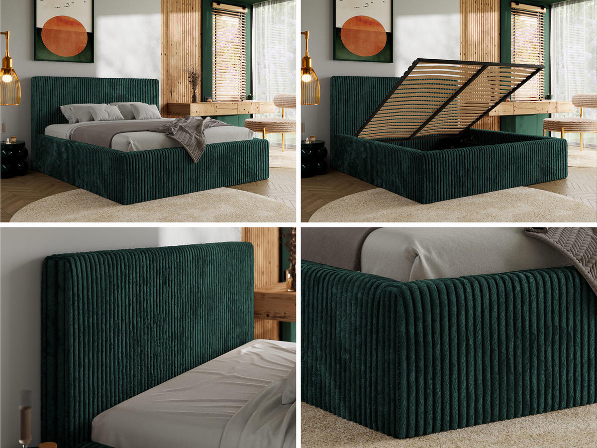 POLSTERBETT TILIANO CLASSIC 200/200 - Dunkelgrün Cord - Multipocket-Matratze - Dunkelgrün, Textil (200/200cm) - MKS