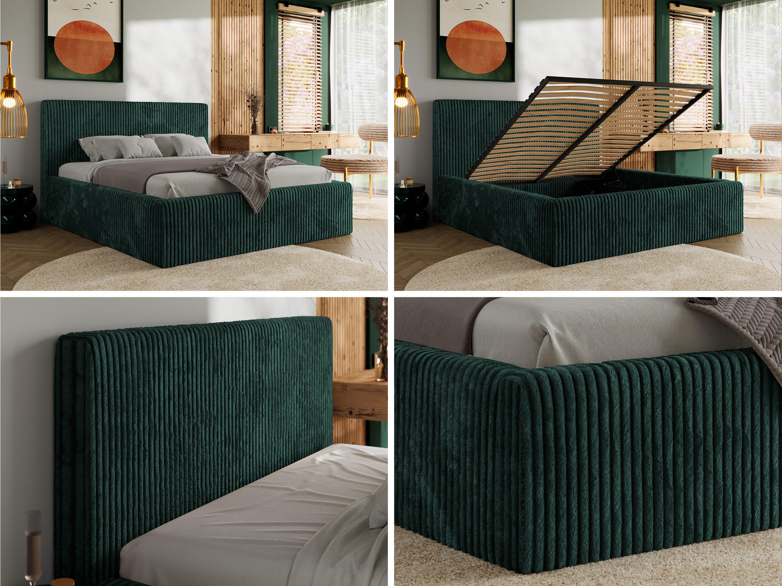 Thumbnail - MKS Polsterbett, Dunkelgrün, Textil, 2-Sitzer, Rechteckig, 160x200 cm, Oeko-Tex®, Schlafzimmer, Betten, Polsterbetten