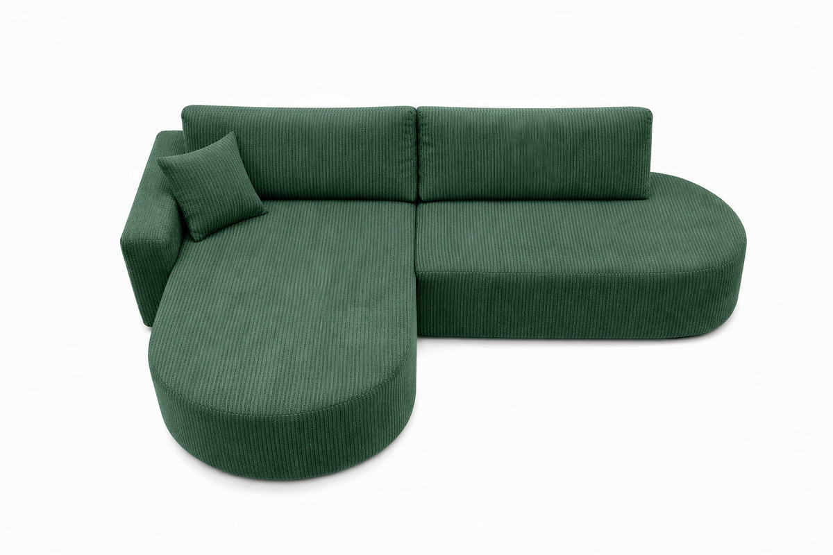 ECKSOFA Mit Schlaffunktion Und Bettkasten, Cordstoff Poso, Grün, Links, ROUND ONE OPEN XL - Grün, Holz (262/175cm) - Kaiser Möbel