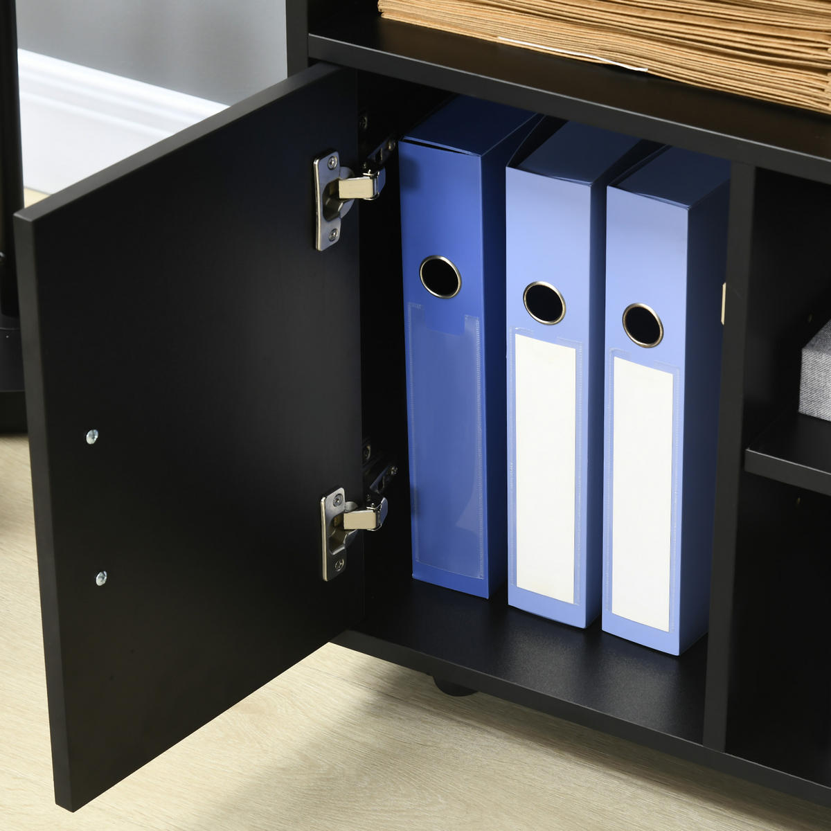 ROLLCONTAINER DE-14527 mit Schrank und 3 offenen Fächern Schwarz - Schwarz, Holzwerkstoff (50/65/60cm) - ComfortXL