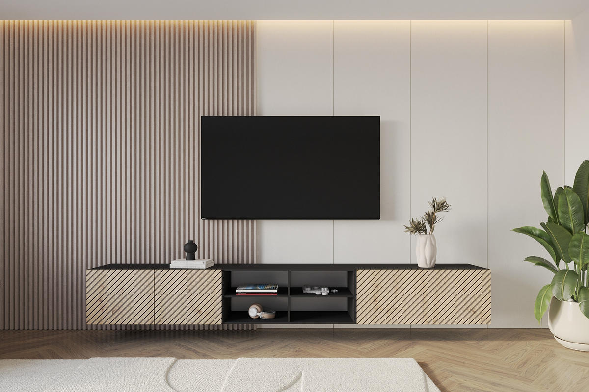 LOWBOARD SENI-W 3x100x40x41 cm - Schwarz / Artisan - Schwarz, Holzwerkstoff (300/40/41cm) - ALTDECOR