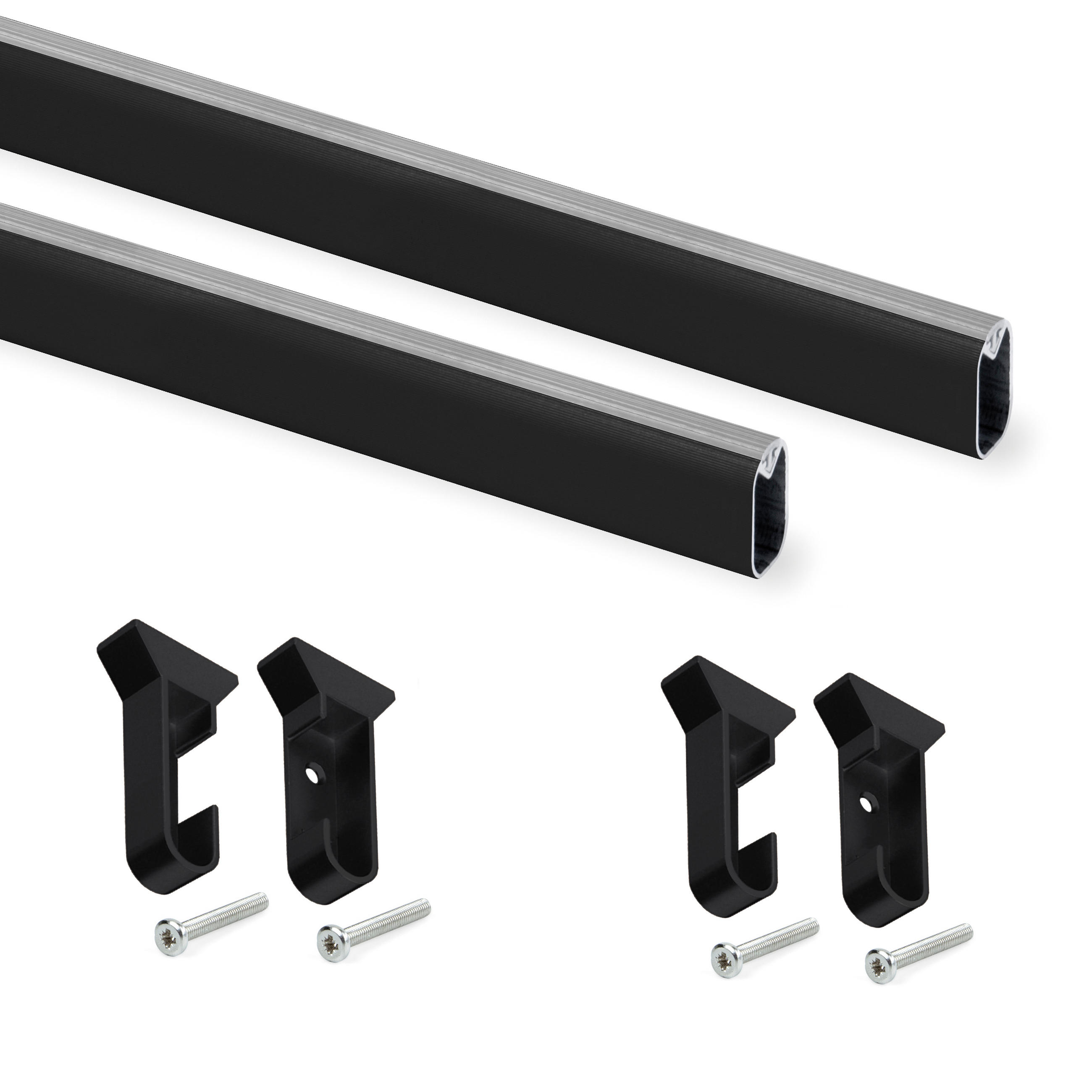 SCHRANKSCHIENEN Silk, 0,75m mit Halterungen, Aluminium und Kunststoff, Schwarz lackiert 2er-set - Schwarz, Metall (75cm) - EMUCA