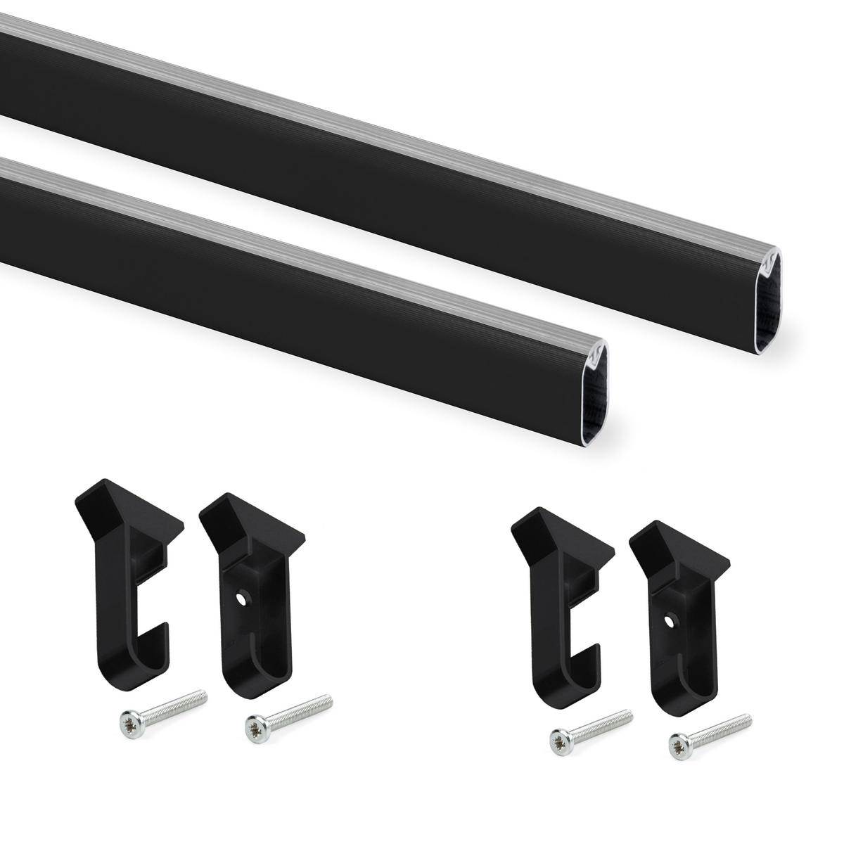 SCHRANKSCHIENEN Silk, 0,75m mit Halterungen, Aluminium und Kunststoff, Schwarz lackiert 2er-set - Schwarz, Metall (75cm) - EMUCA