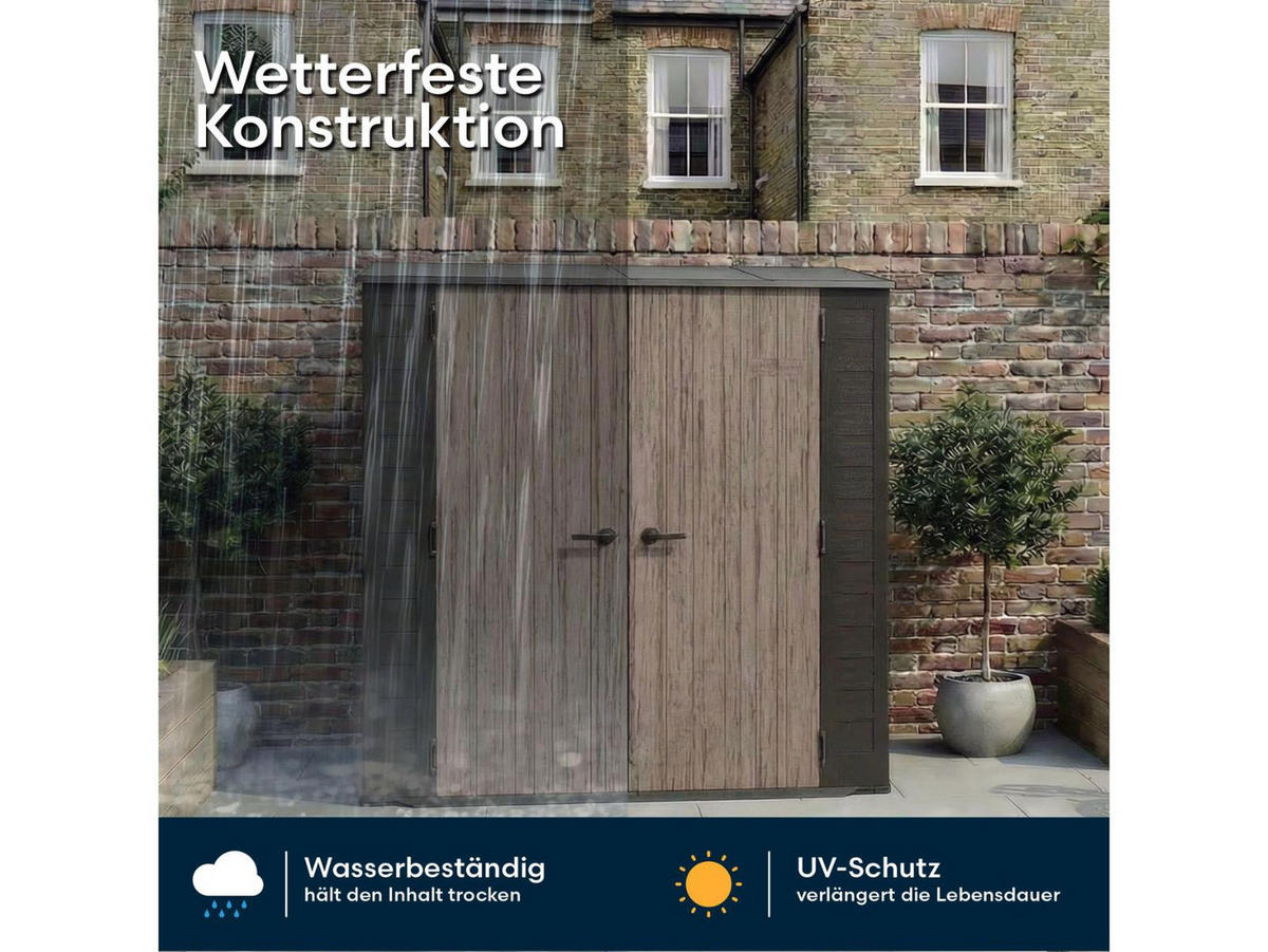 GERÄTESCHRANK 215 x 123 x 199 cm mit Doppeltür in Holzoptik, 4,6 m³ Stauraum, durchgehendes Wandregal, anthrazit - Braun, Kunststoff (132/29/220cm) - Suncast