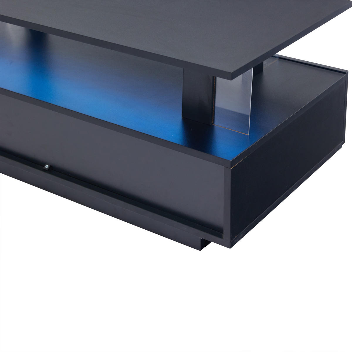 COUCHTISCH in Schwarz Wohnzimmertisch mit Schubladen und LED für Wohnzimmer, B100/T50/H42.5 cm - Schwarz, Kunststoff (50/100/42.5cm) - STILVORA
