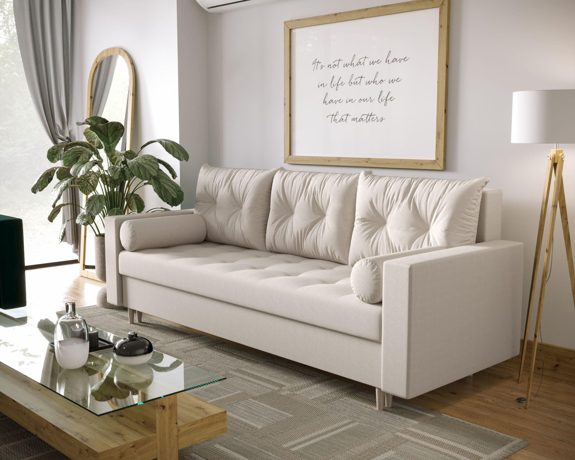 SOFA SKANDI mit Schlaffunktion COSMIC 10 mit Stauraum - Beige, Textil (90/88/232cm) - Bedante