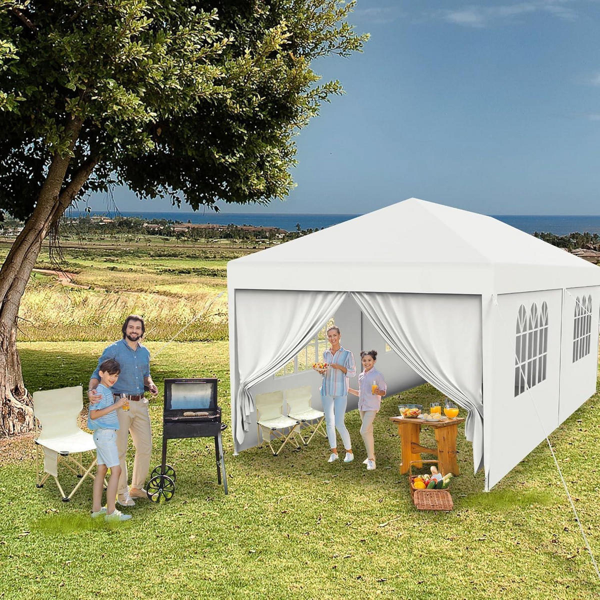 GARTENPAVILLON 3 x 6 m Weiß mit Seitenteilen und Fenstern - Weiß, Kunststoff (300/250/600cm)