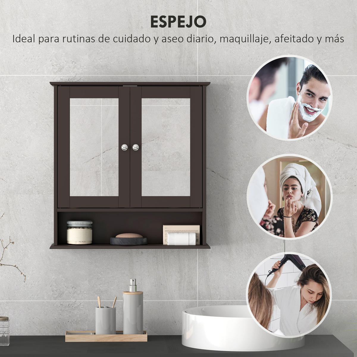 SPIEGELSCHRANK, Wandschrank mit 2 Türen, verstellbarem Einlegeboden, 56 x 13 x 58 cm ,Dunkelbraun - Dunkelbraun, Glas (56/58/13cm) - Vallsero