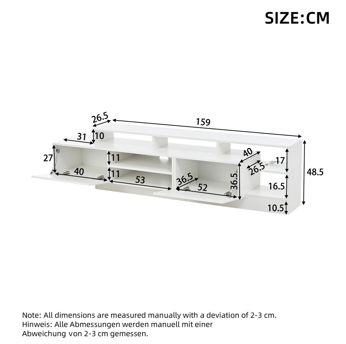 TV-LOWBOARD 190/40/48,5 cm Weiß aus Spanplatte mit LED - Weiß, Holzwerkstoff (190/48.5/40cm) - OKWISH