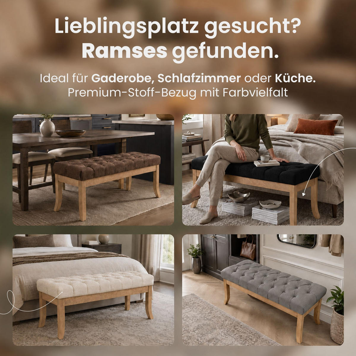 SITZBANK 100/38 cm Stoff Schwarz - Schwarz/Naturfarben, Holz/Textil (100/46/38cm) - CLP
