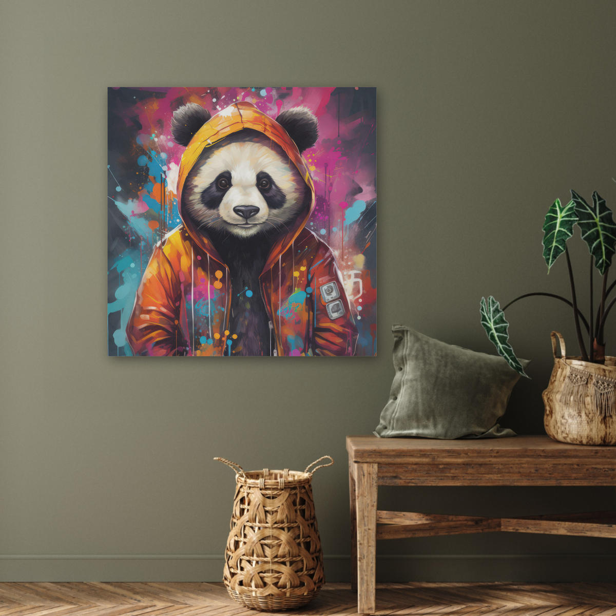 AKUSTIKBILD Panda - Jacke - Graffiti - Orange Akustikpaneele 80x80 cm - Orange, Kunststoff (80/80/0.9cm) - MuchoWow
