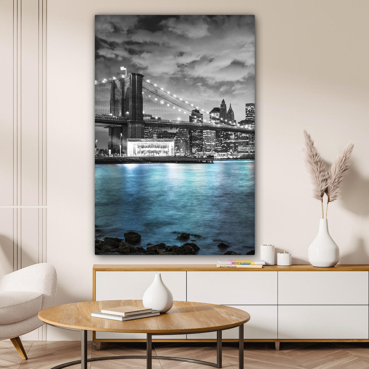 LEINWANDBILD New York - Skyline - Stadt - Blau Deko Groß 90x140 cm - Blaugrau, Textil (90/140cm) - MuchoWow