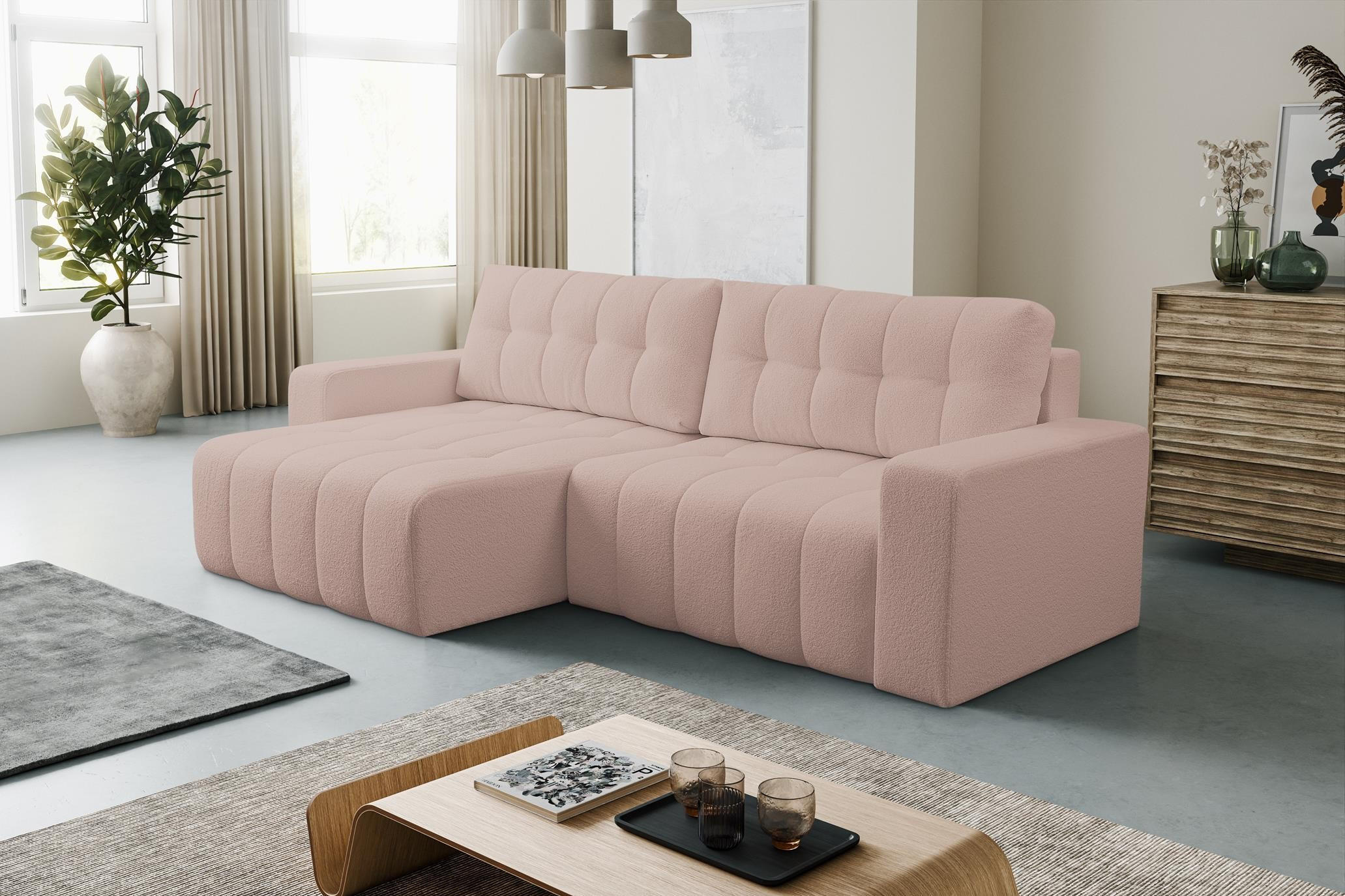 ECKSOFA Masina Beige, Schlafsofa aus Veloursstoff - Beige, Holzwerkstoff (245/143cm) - Bettso