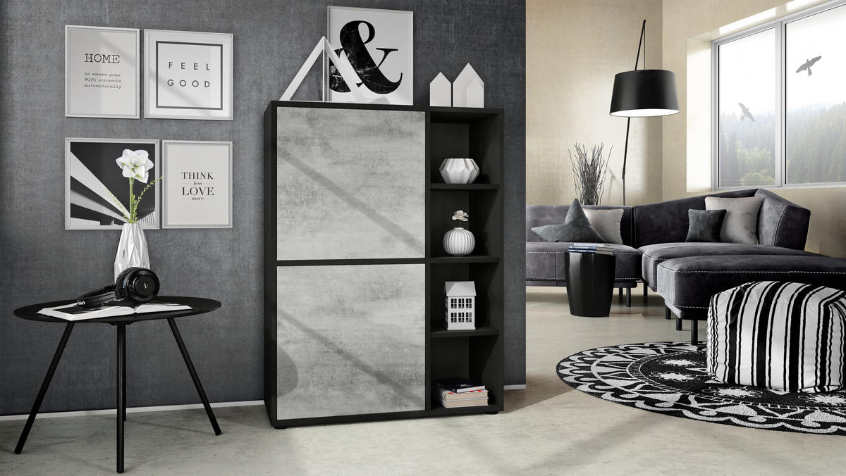 HIGHBOARD Cuba Türen in Beton Oxid Optik - Hellgrau, Holzwerkstoff (79/105.5/35.5cm) - Vladon