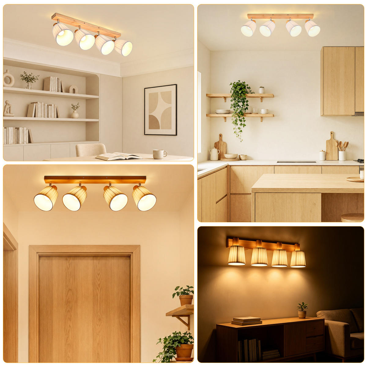 DECKENSTRAHLER Fyrith 66.5/13/19 cm - Weiß/Braun, Holz/Textil (66.5/13/19cm) - ZMH