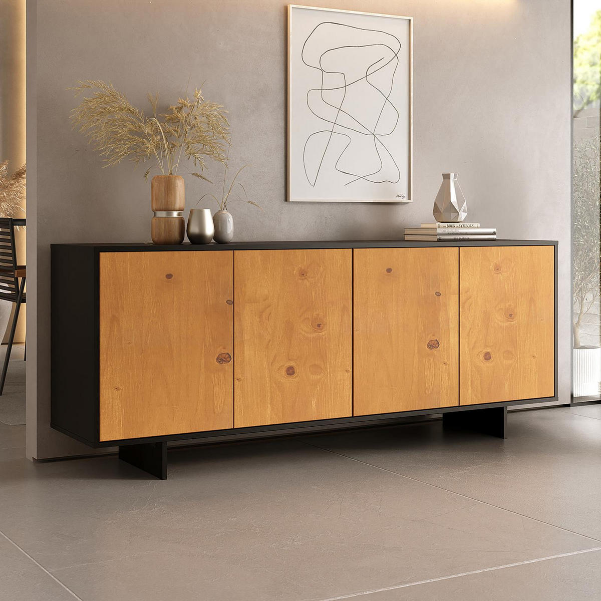 SIDEBOARD ARTO schwarz/Eiche - Eichefarben/Schwarz, Holz (180/71/41cm) - IDIMEX