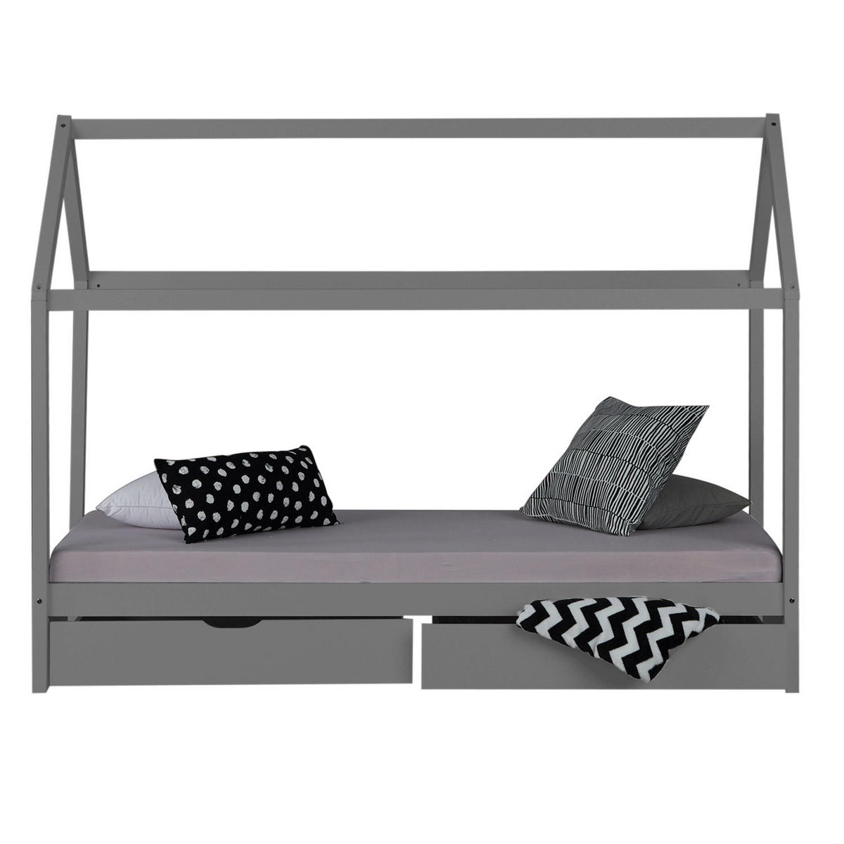 HAUSBETT mit Stauraum 90/200 cm Grau - Grau, Holz (206/160/98cm) - Homestyle4u