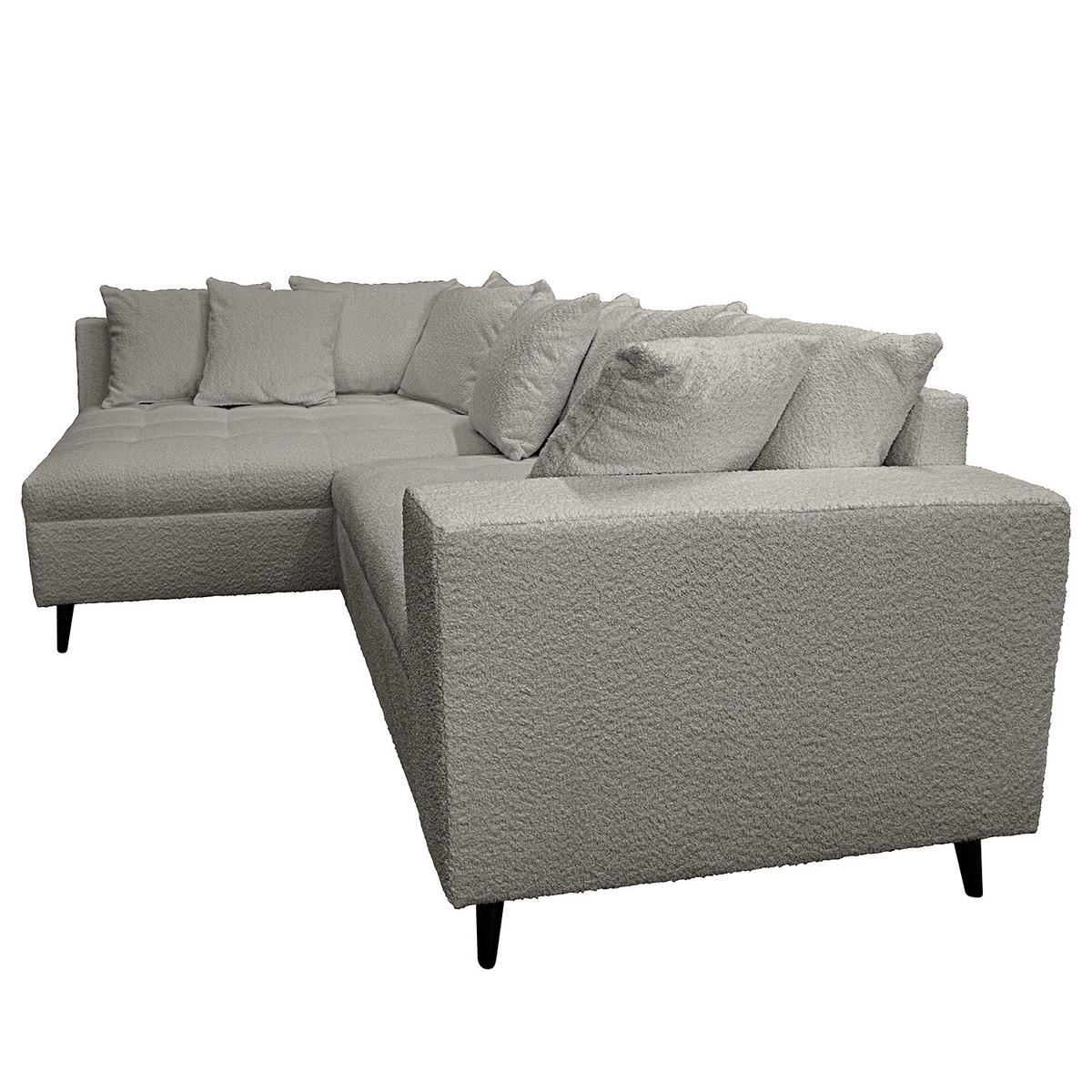 ECKSOFA mit Ottomane und Hocker - Dunkelgrau/Schwarz, Birkenholz/Textil (247/174cm) - home24