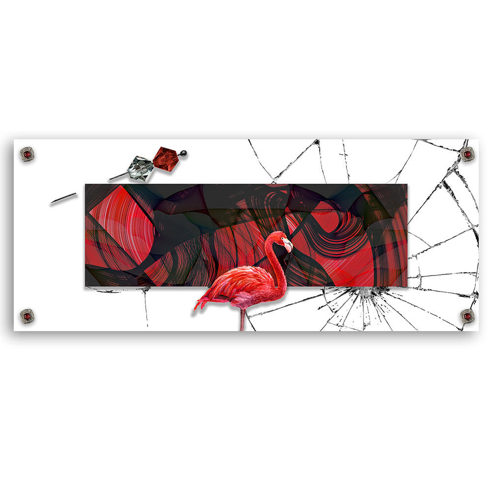 WANDBILD roter flamingo auf glashintergrund - Rot, Textil (90/30cm) - Feeby