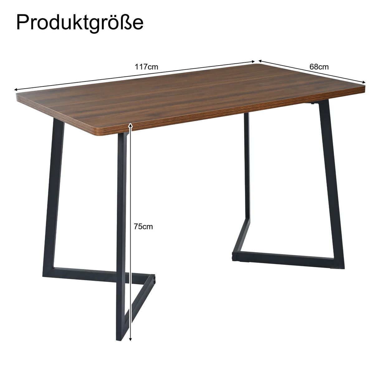JÍDELNÍ stůl 117/68/75 cm černý v ořechovém dekoru z MDF s kovovými nohami - hnědá, kompozitní dřevo (117/68/75cm) - OKWISH
