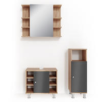 BADMÖBEL-SET Fynn Eiche 3 Teile, mit Midischrank - Eichefarben/Anthrazit, Holzwerkstoff (60/54/32cm) - Vicco