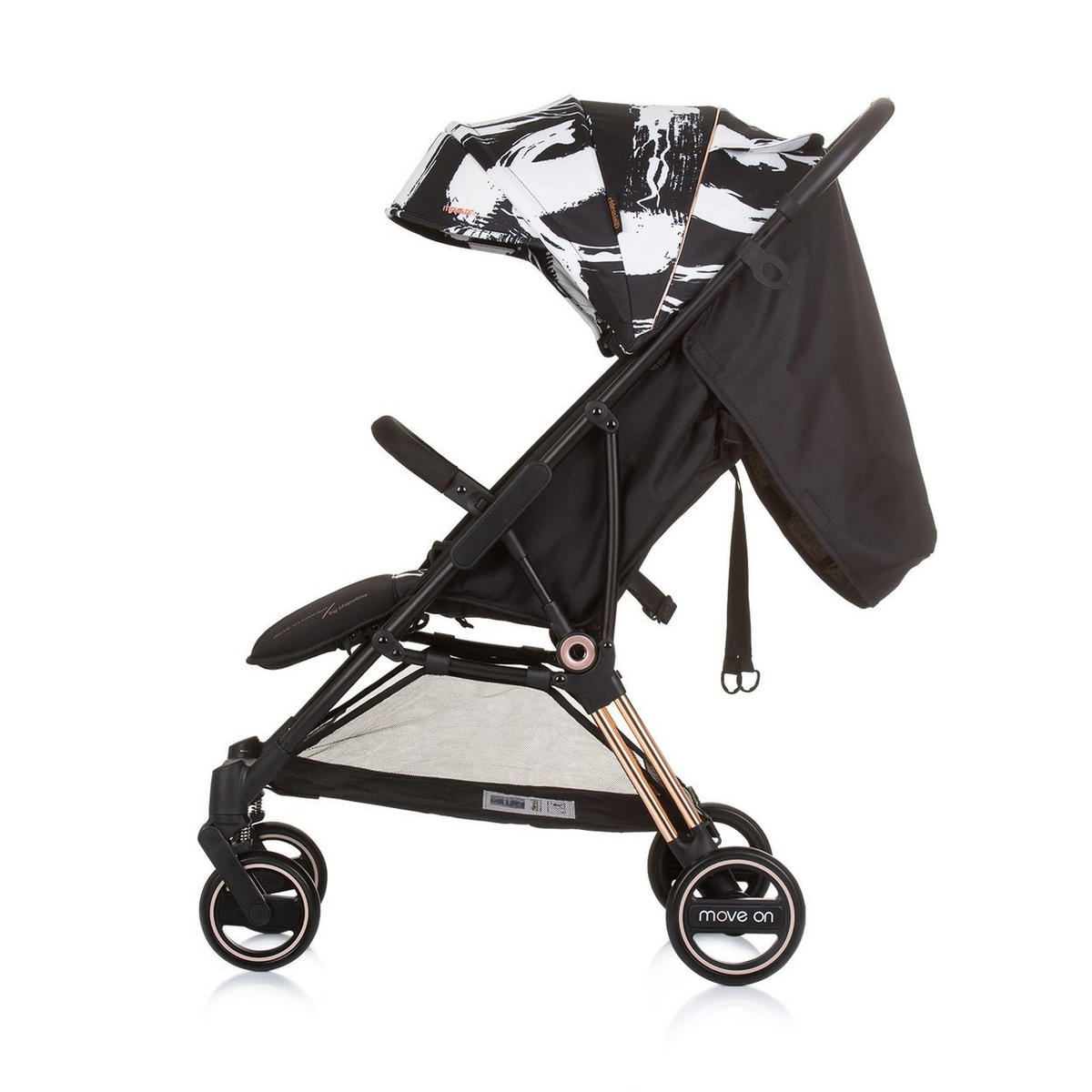 KINDERWAGEN Move on 6 kg schwarz gemustert 6 kg klappbar gefederte Vorderräder verstellbar - Schwarz, Metall (77/49/100cm) - Chipolino