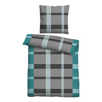 BETTWÄSCHE-GARNITUR Renforcé Karo-streifen türkis, 155x220 cm + 80x80 cm - Türkis, Textil (155/220cm) - Castell