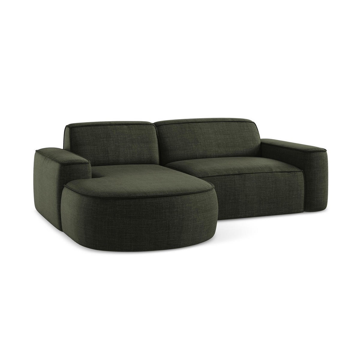 ECKSOFA Links Strukturstoff Grün - Schwarz/Olivgrün, Holzwerkstoff/Kunststoff (224/166cm) - LaMiaSofa