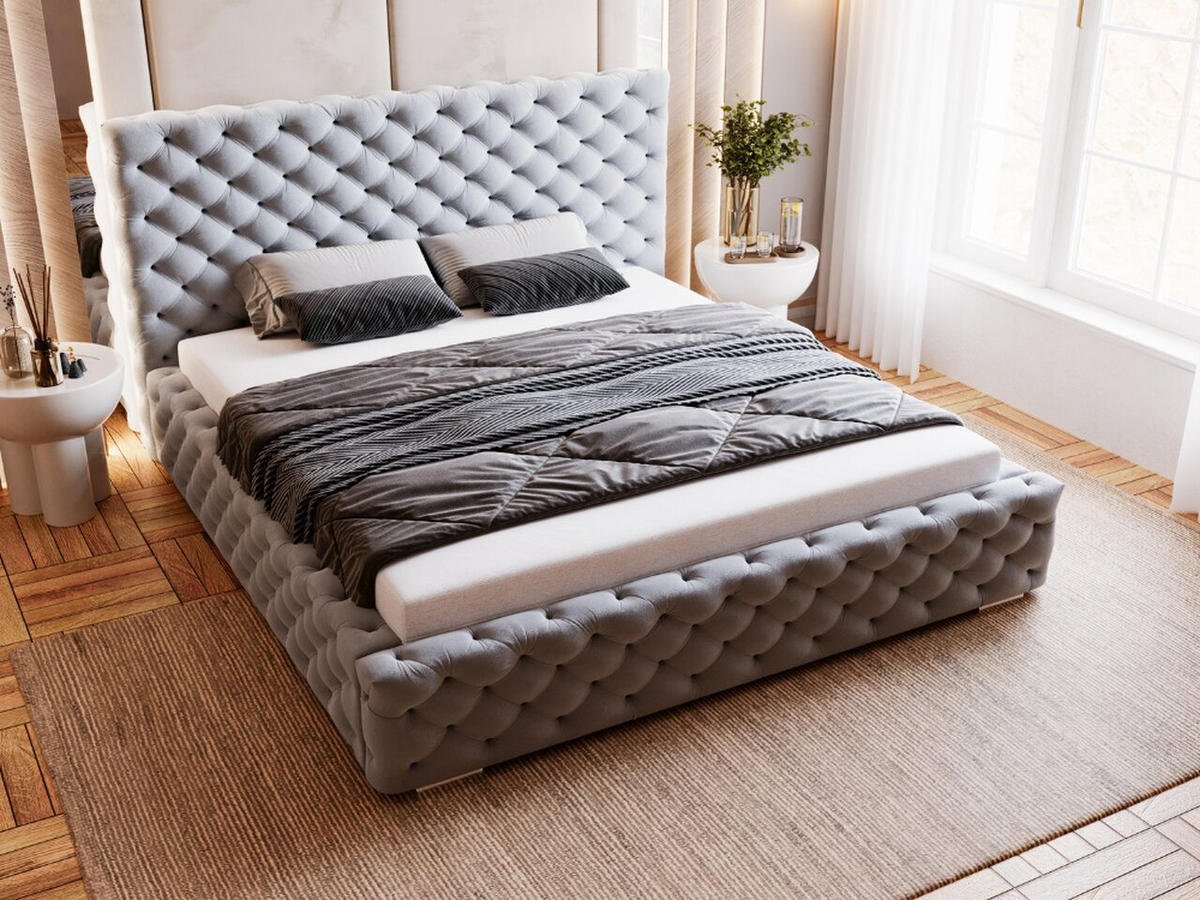 POLSTERBETT Astra 160x200 Grau - Naturfarben/Grau, Holz/Kunststoff (160/200cm) - Graingold